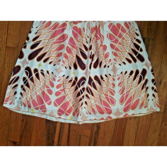 Womens Geometric print dress NELA XS/S sleeveless swing dress ivory brown pink - Picture 6 of 8